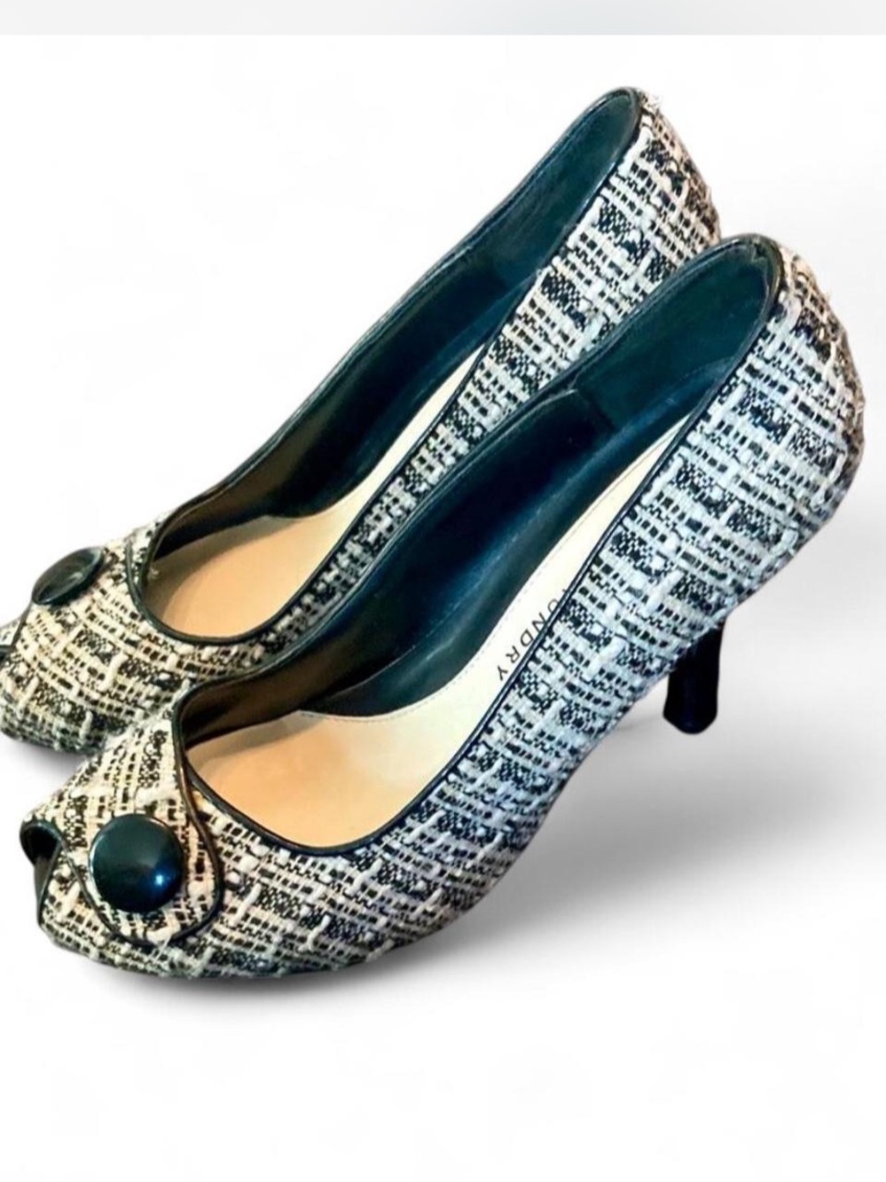 Chinese Laundry Black & White Tweed Peep-Toe Heels Sz 8M